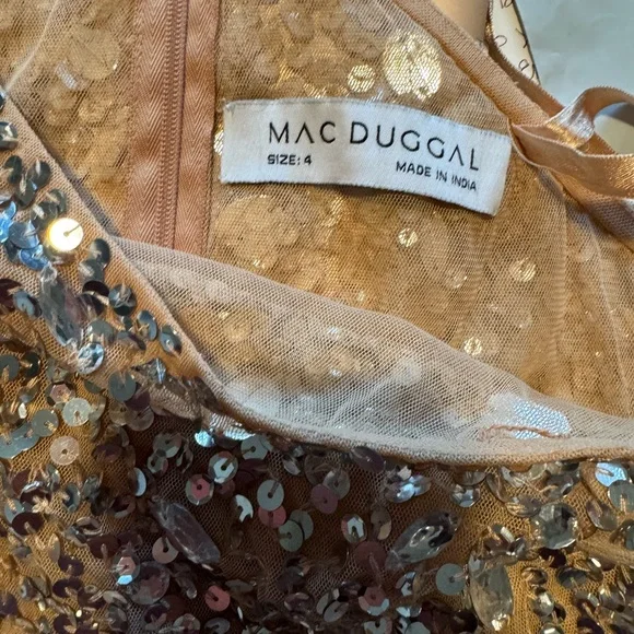 Mac DUGGAL | Beige One Shoulder Sheer Hand Beaded Mini Dress | 10977 | 4 - Picture 10 of 10